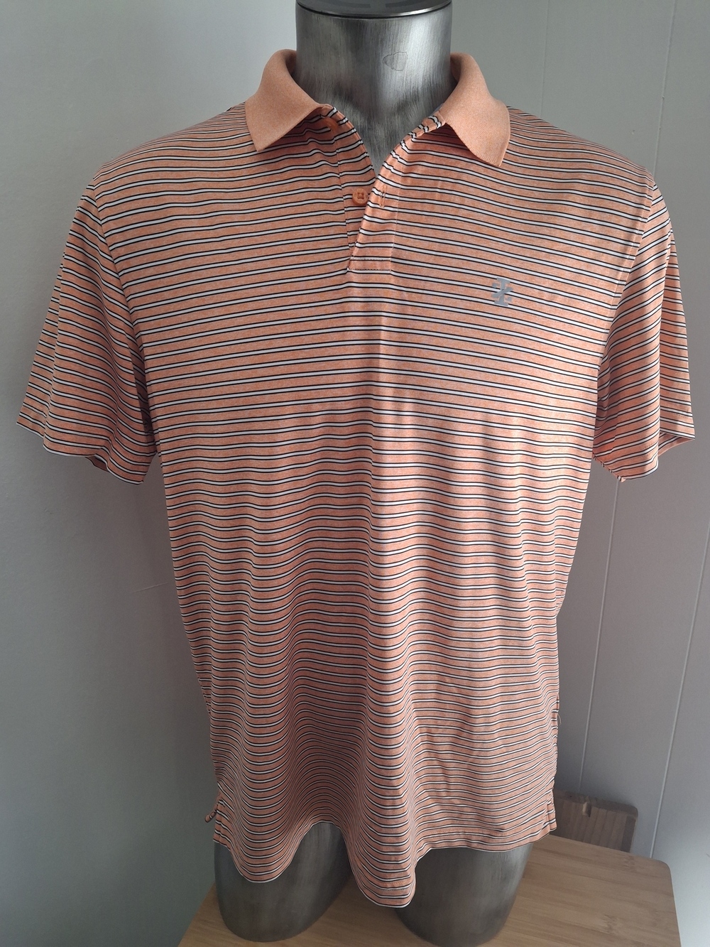 Izod Peach Striped Polo with Navy Accent